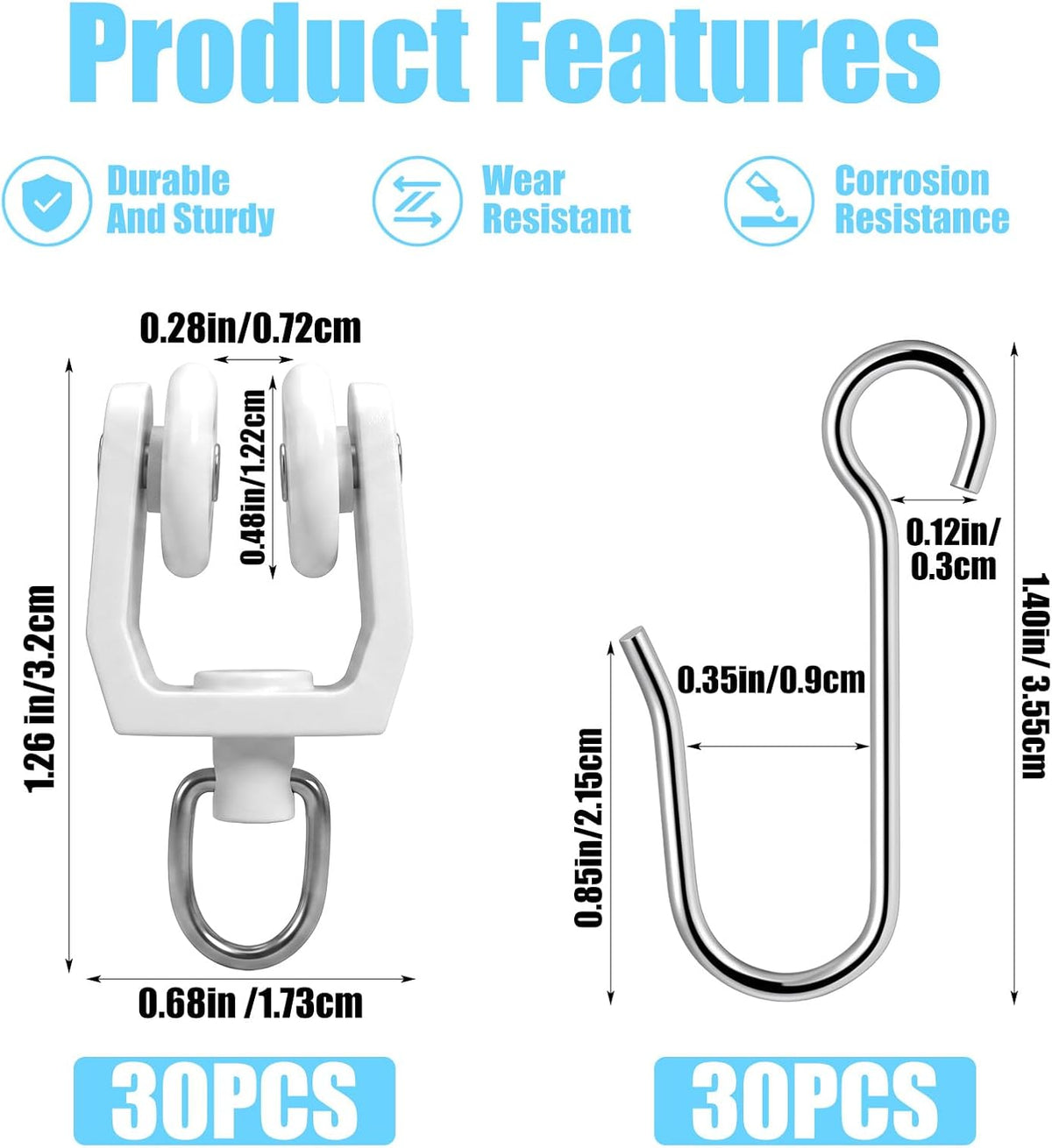 Xindojuz 60 PCS Curtain Track Hooks and Rollers Sets