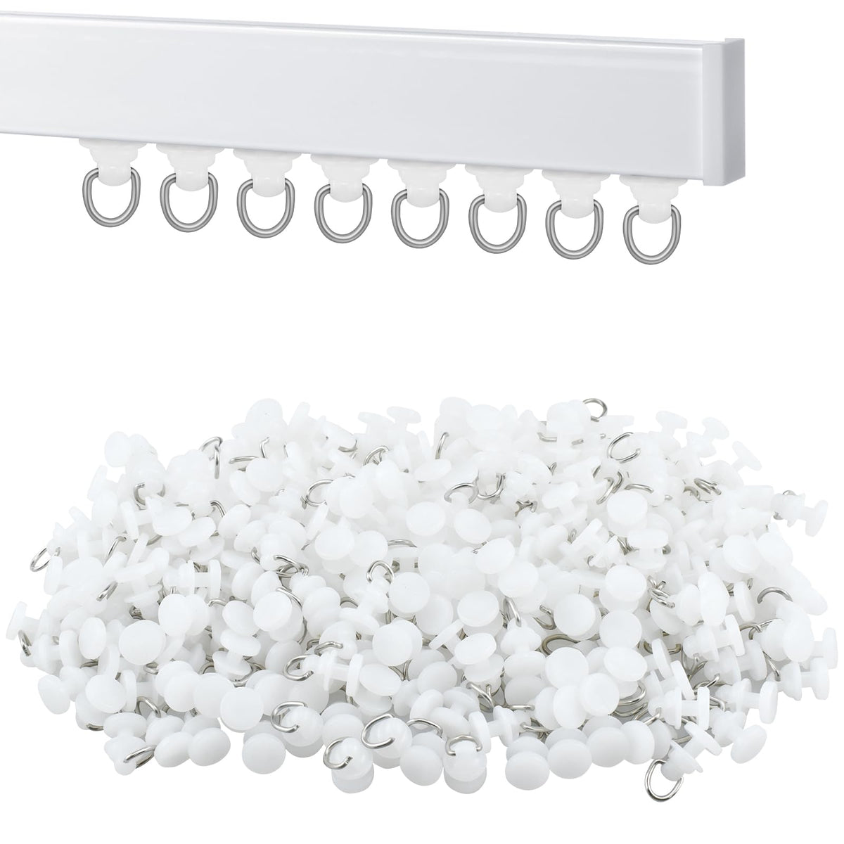 100Pcs Plastic Curtain Track Glider, Ceiling Sliding Curtain Track Hooks, Shower Curtain Pulley for Window Shower Curtain Tracks（White）