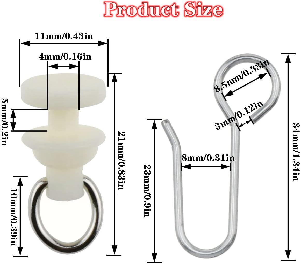 AYLIFU-30pcs Stainless Steel Curtain Track Hook and 30pcs Curtain Track Glider Rail Hook Roller Used for Most Types of Curtains