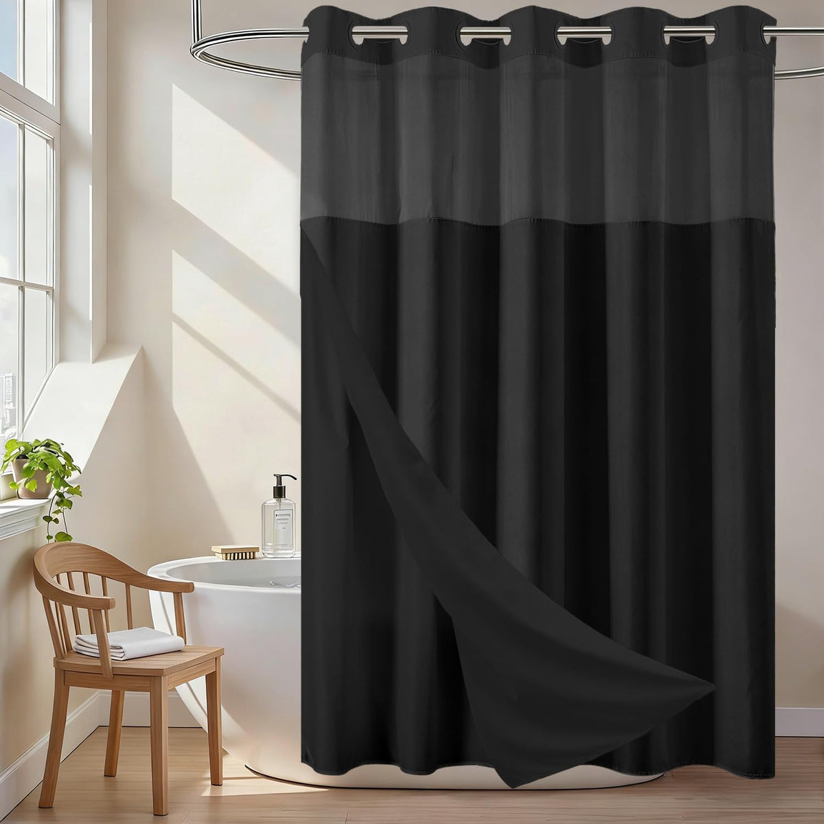 No Hook Shower Curtain and Liner Set, Ombre Brown, 71" x 74"