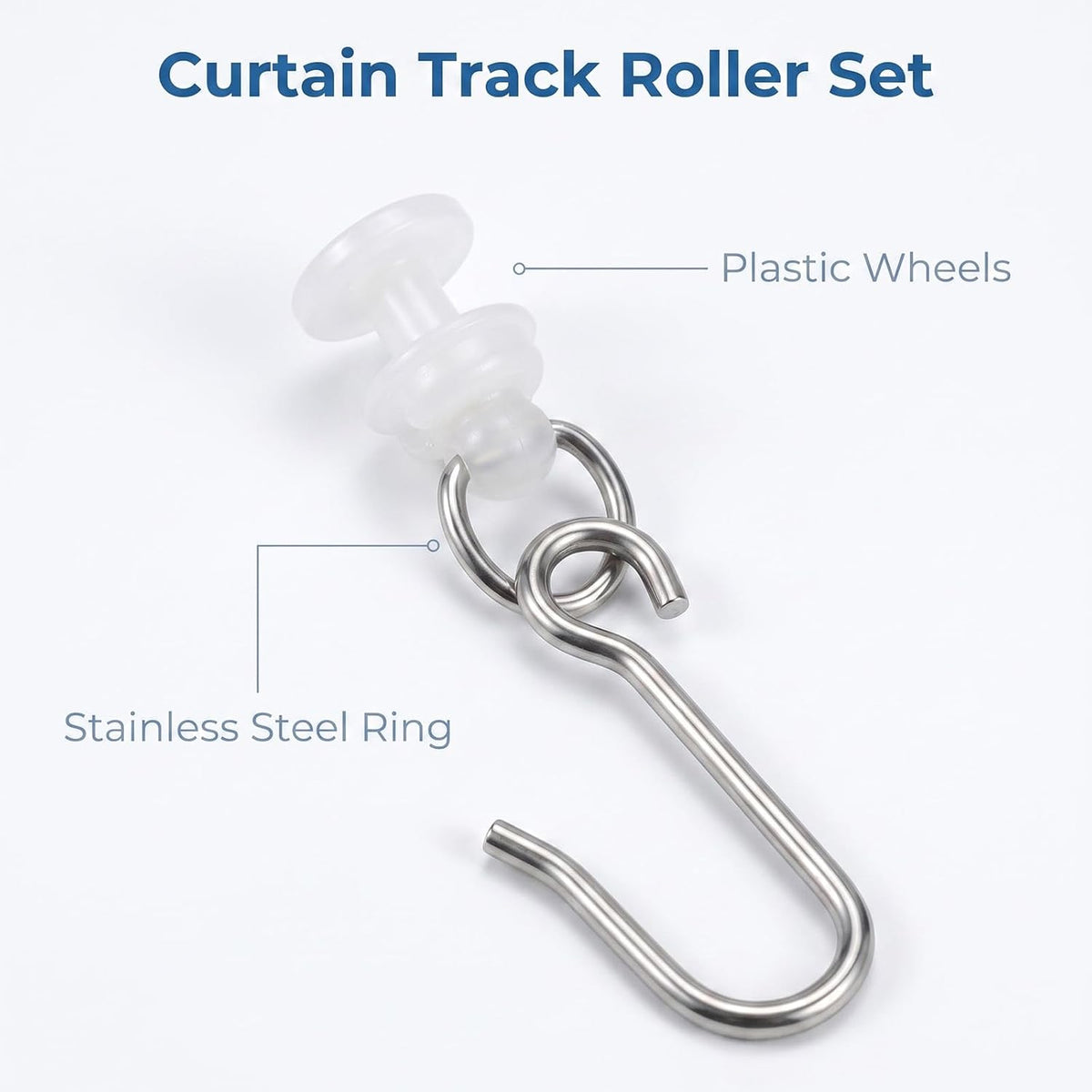 50Pack Curtain Track Rollers Gliders Hooks for Shower Curtain Straight Curved