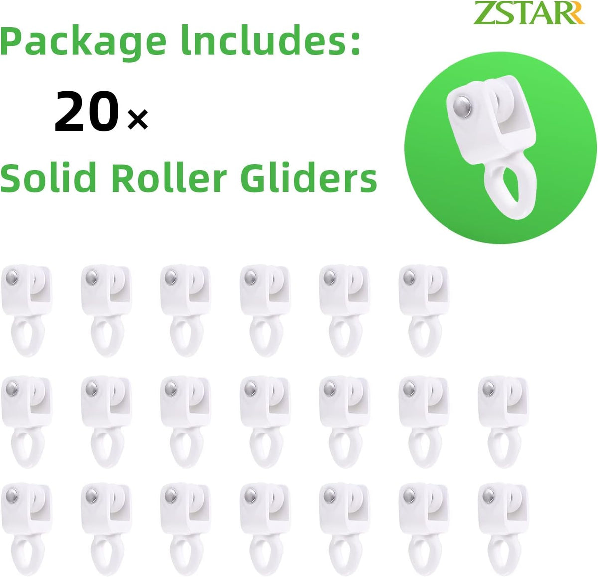 ZSTARR Heavy Duty Gliders for I Profile Flexible Curtain Track, 20 Pack