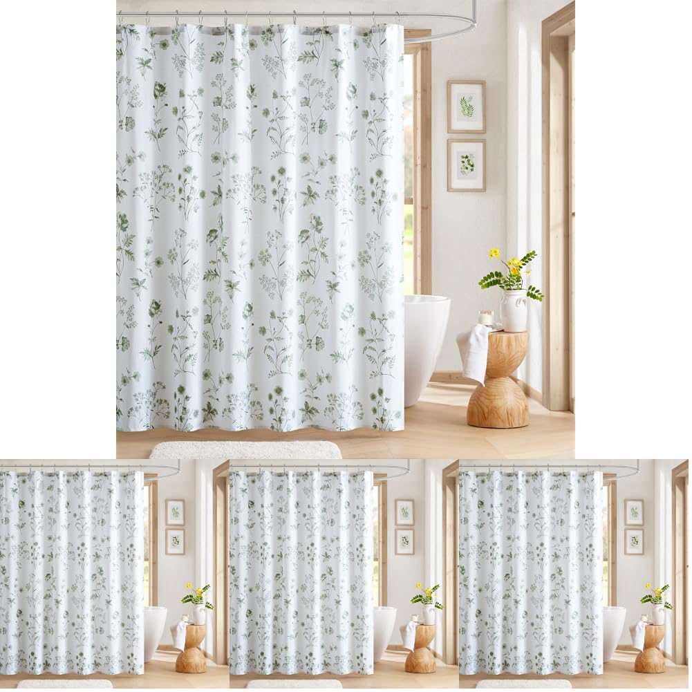 Martha Stewart 100% Cotton Floral Shower Curtain, 72 x 72, Sage Green