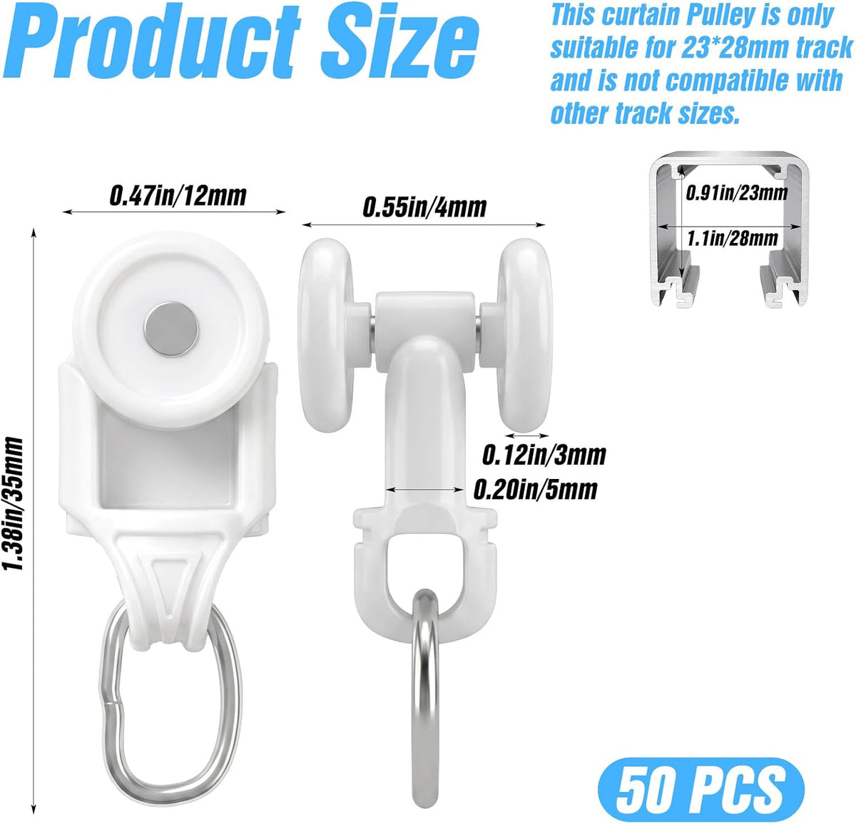 50Pcs Curtain Track Rollers, Mute Ceiling Curtain Track Gliders Hooks