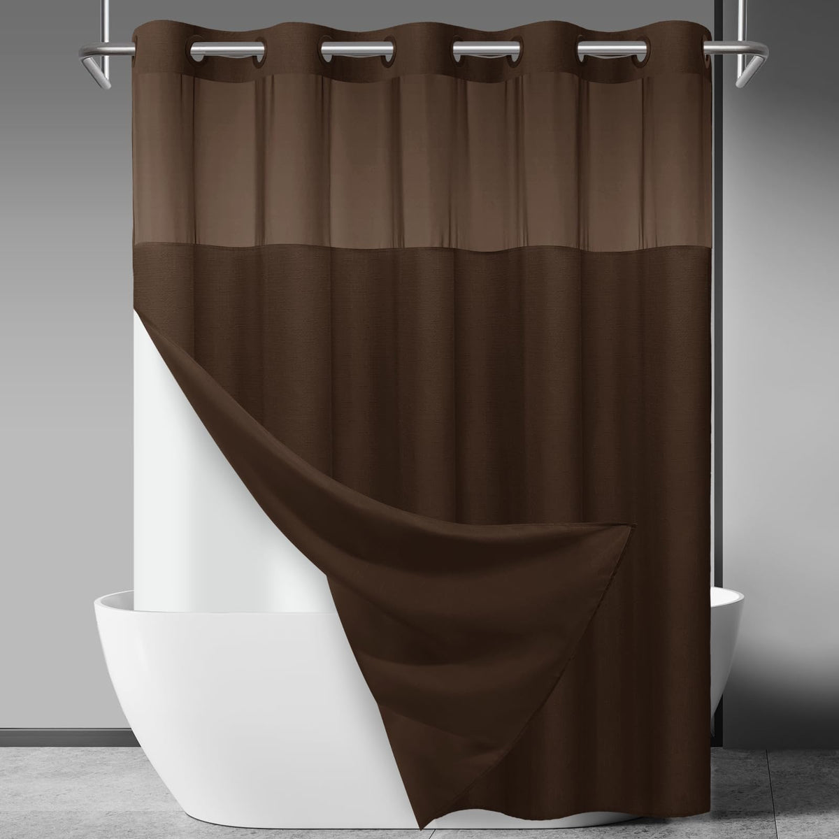 SORTTO Ringless Slub Shower Curtain with Snap in Liner, 71x74, Black
