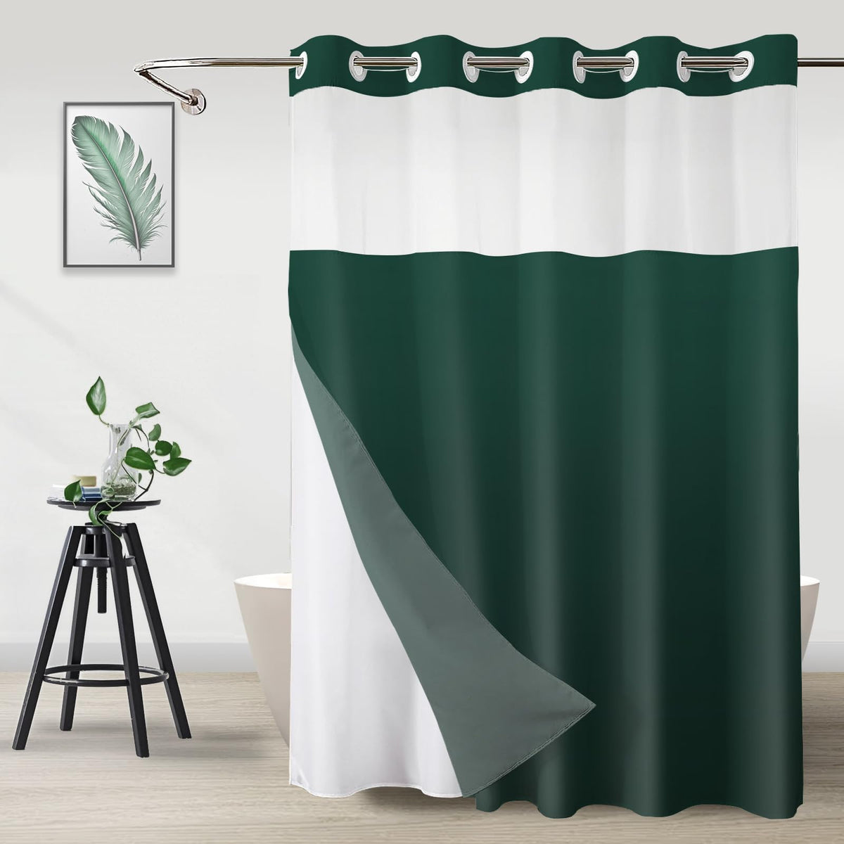 No Hook Shower Curtain and Liner Set, Ombre Brown, 71" x 74"