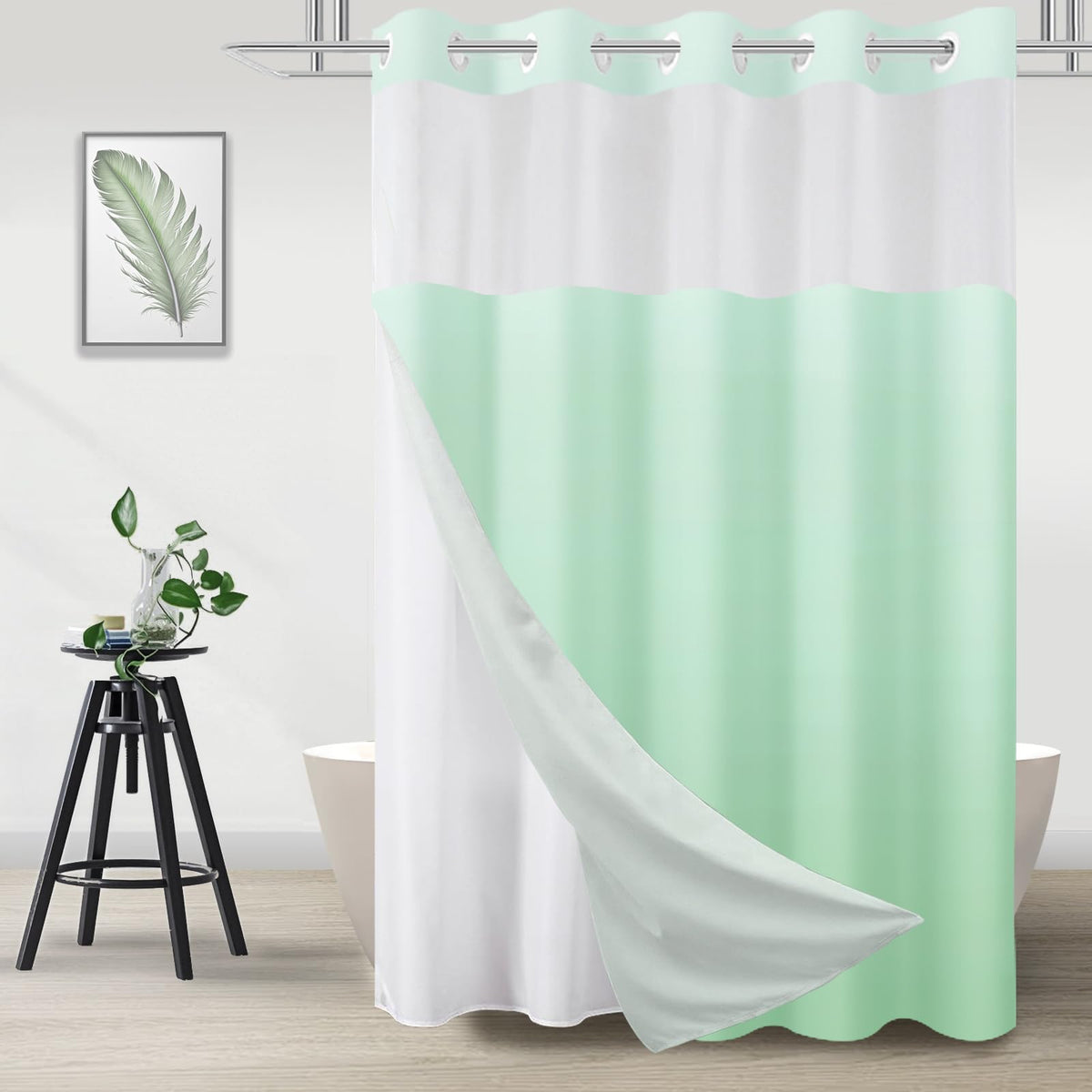 No Hook Shower Curtain and Liner Set, Ombre Brown, 71" x 74"