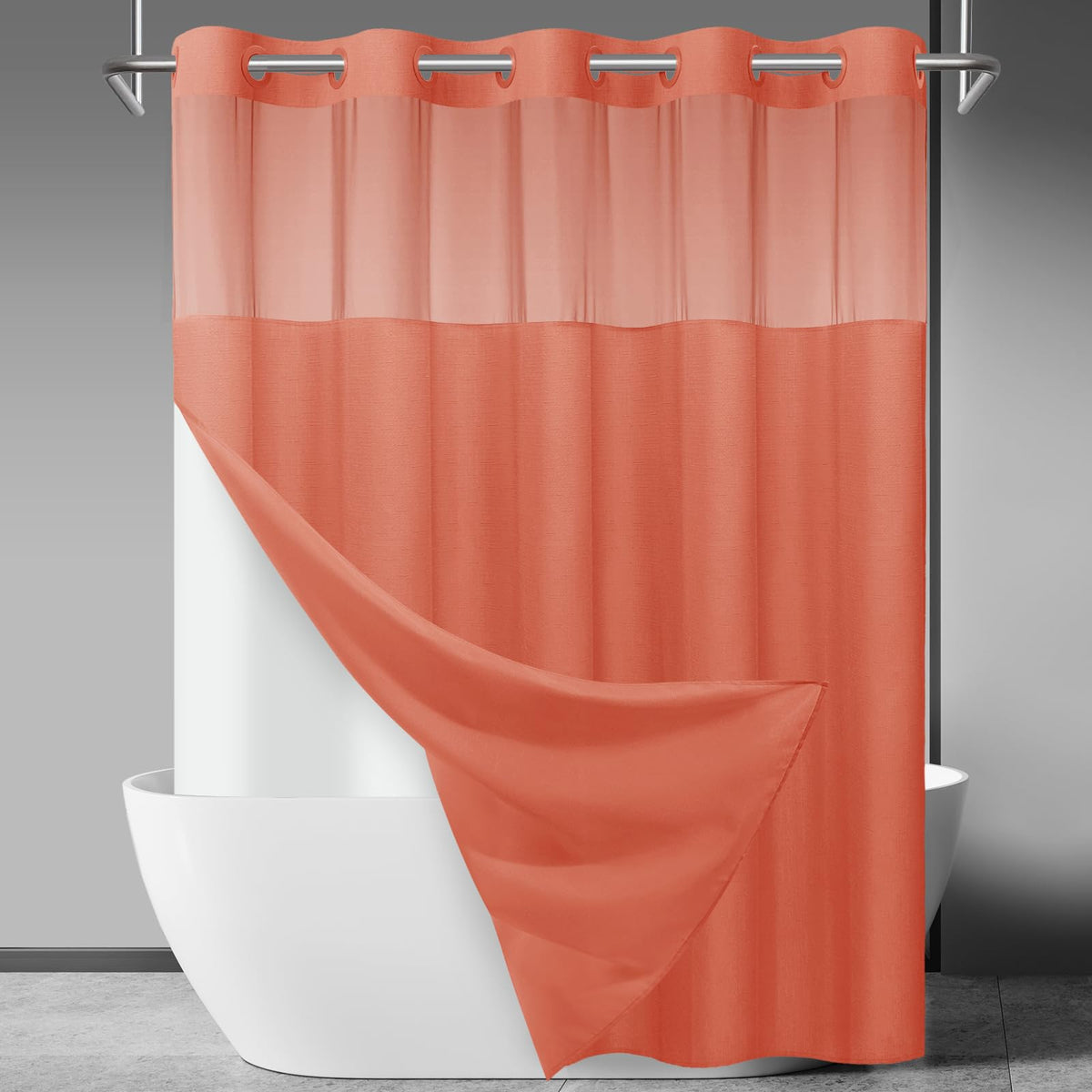 SORTTO Ringless Slub Shower Curtain with Snap in Liner, 71x74, Black