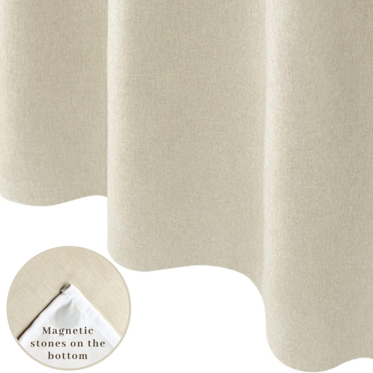 71“W x74”H Heavy Fabric Hook Free Shower Curtain with Polyester Magnet Snap-in Liner–Top See Through with Mesh Window Light Beige