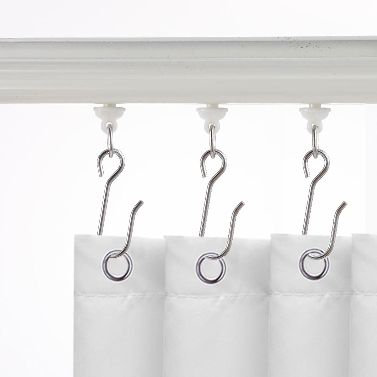 Nogeqi 100 Pcs Curtain Track Hooks & Gliders, Curtain Hooks, Stainless Steel Flexible S Shaped Drapery Hook and Plastic Rollers Set for Bathroom Camper Shower Curtains Dorm Window Rail