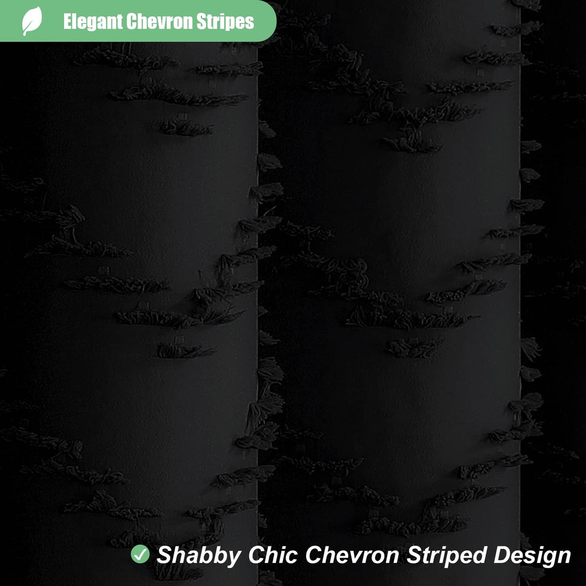 Dynamene Boho Farmhouse Fabric Shower Curtain Tufted Chevron 72"x72" Black