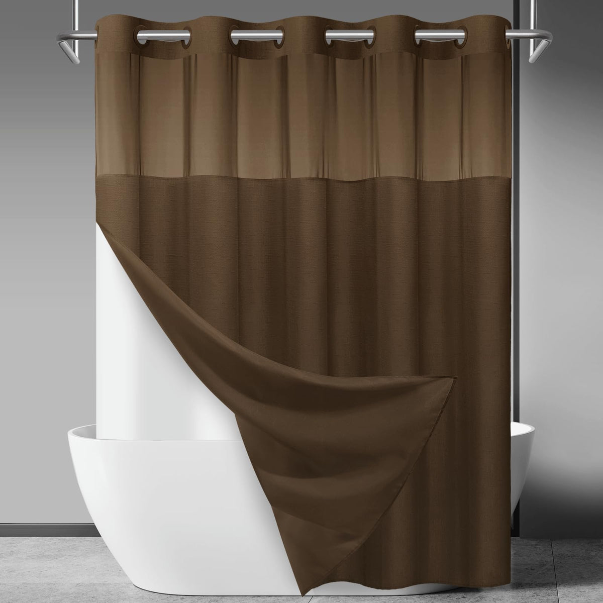 SORTTO Ringless Slub Shower Curtain with Snap in Liner, 71x74, Black