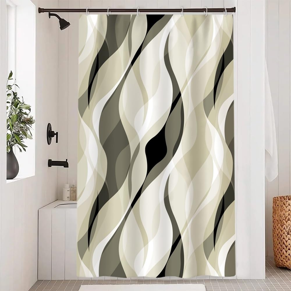 Brown Shower Curtain, Grey and Brown Striped Bathroom Decor 72x72
