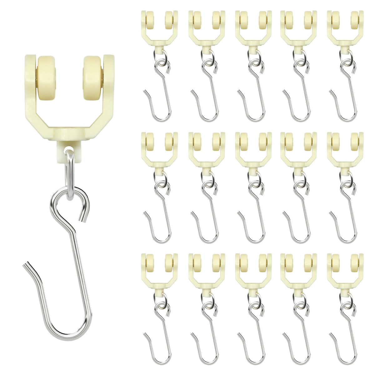 Flexible Bendable Ceiling Curtain Track Roller Hooks Plastic Metal Gliders with Hooks for Shower Window（15PCS-White）