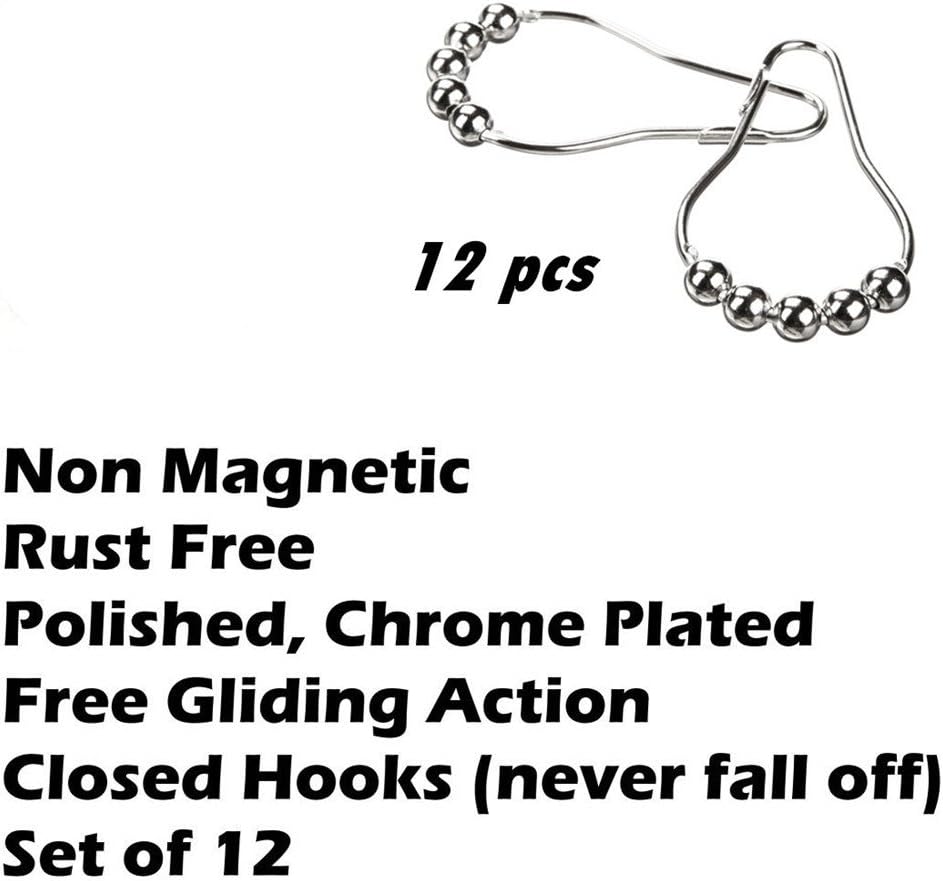 Uigos Premium Shower Curtain Rings Set of 12, Rust-Resistant Stainless Steel Hooks with Smooth Glide Roller Balls, Heavy-Duty Secure Closing, Chrome