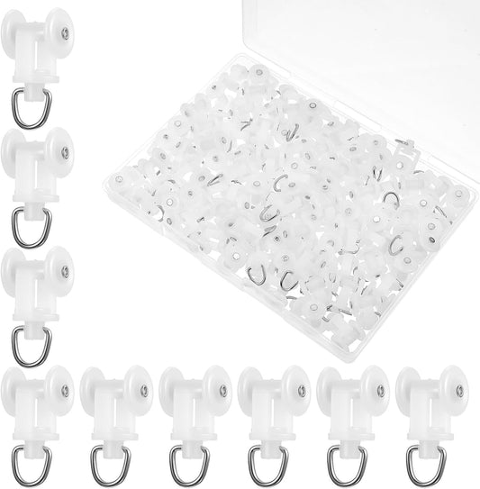 100 Pcs Curtain Track Glider Rollers Hooks Ceiling Tracks Hooks Plastic Mute Wheel Rollers Ball Pulley Windows Shower Curtain Tracks
