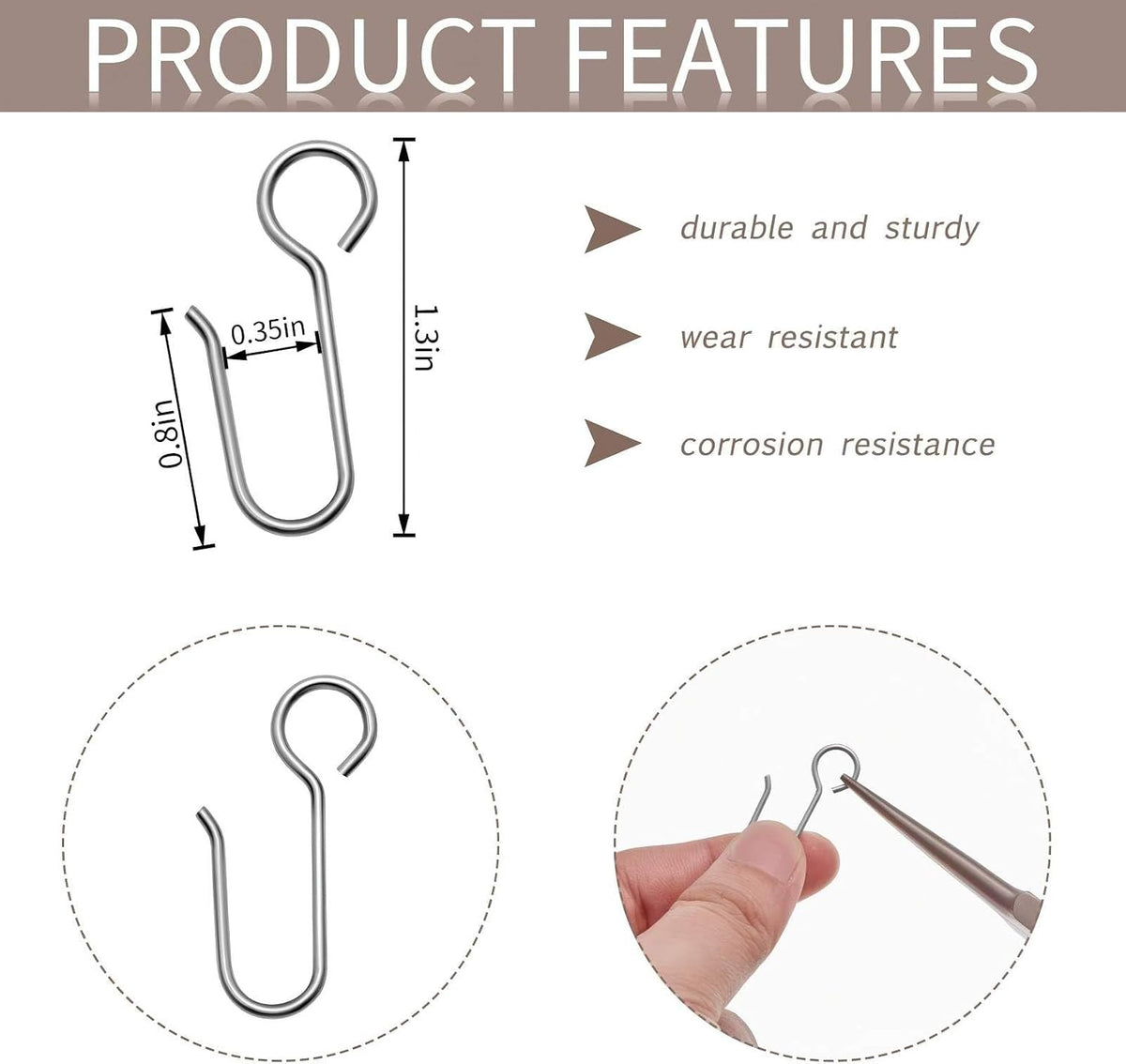 Jetec 60 Pcs Metal Curtain Track Hooks S Shaped for Drape, Silver