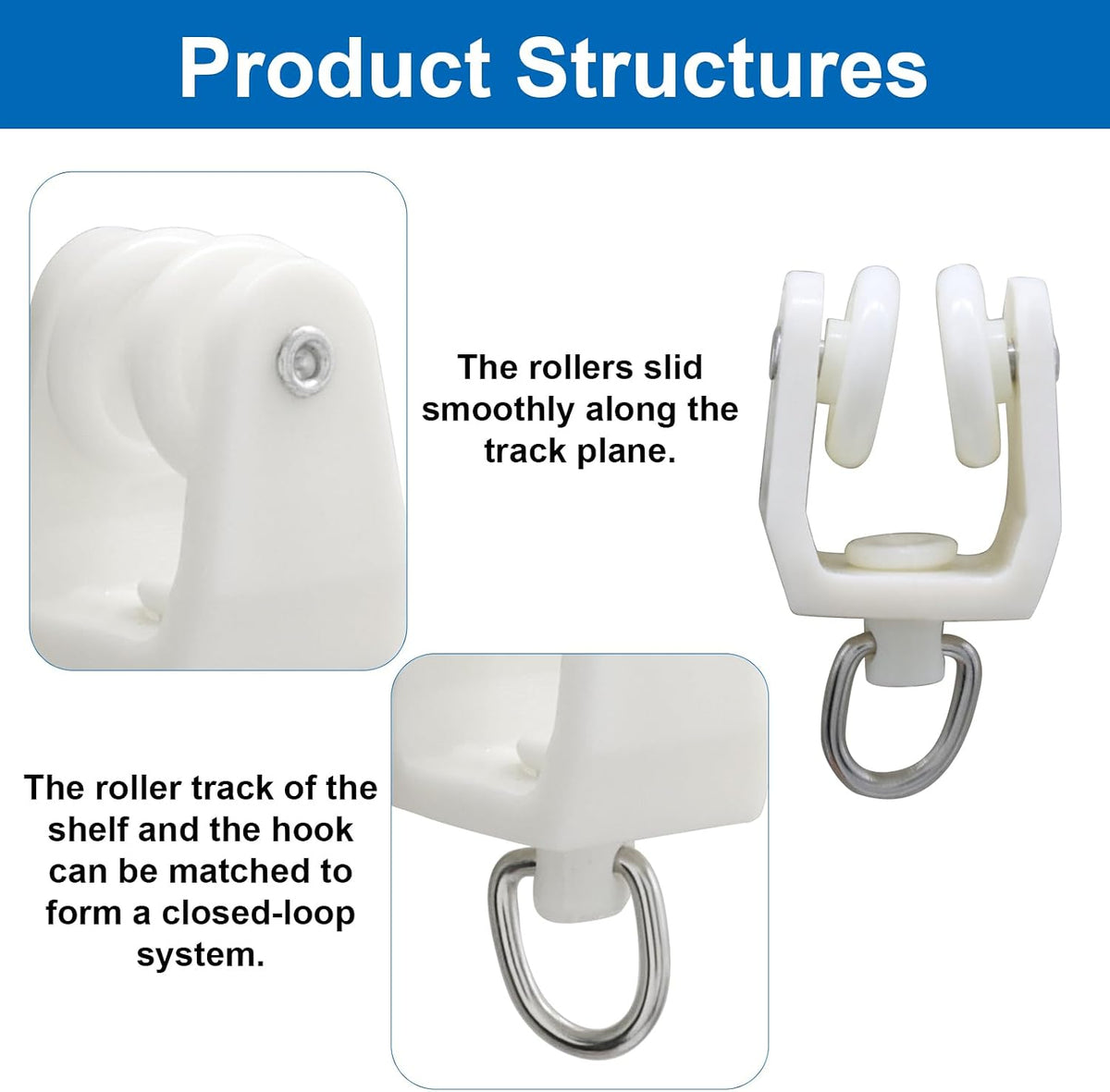 100 Pcs Flexible Curtain Track Rollers, Bendable Clips White Hooks Plastic Gliders, Drapery Rail for Shower Window/Decorators