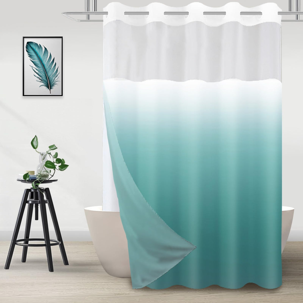 No Hook Shower Curtain and Liner Set, Ombre Brown, 71" x 74"
