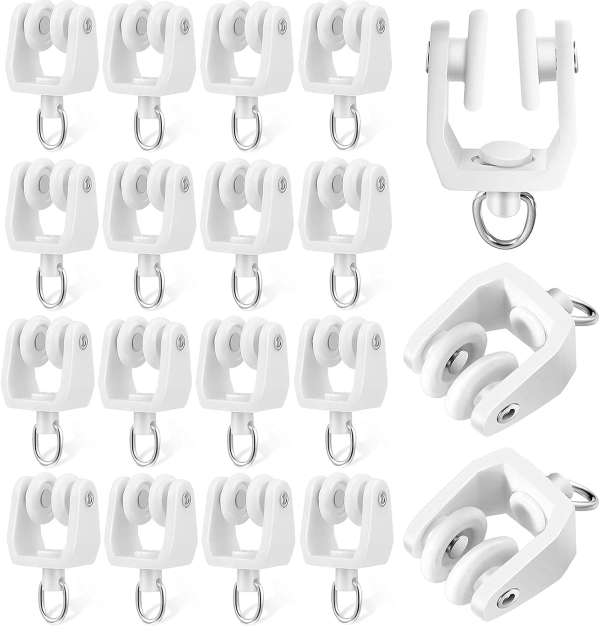 50 Pcs White Plastic Curtain Track Rollers (11mm) with Hooks, Bendable Drapery Rail Gliders for Ceiling/Shower/Window, Bulk Curtain Clips