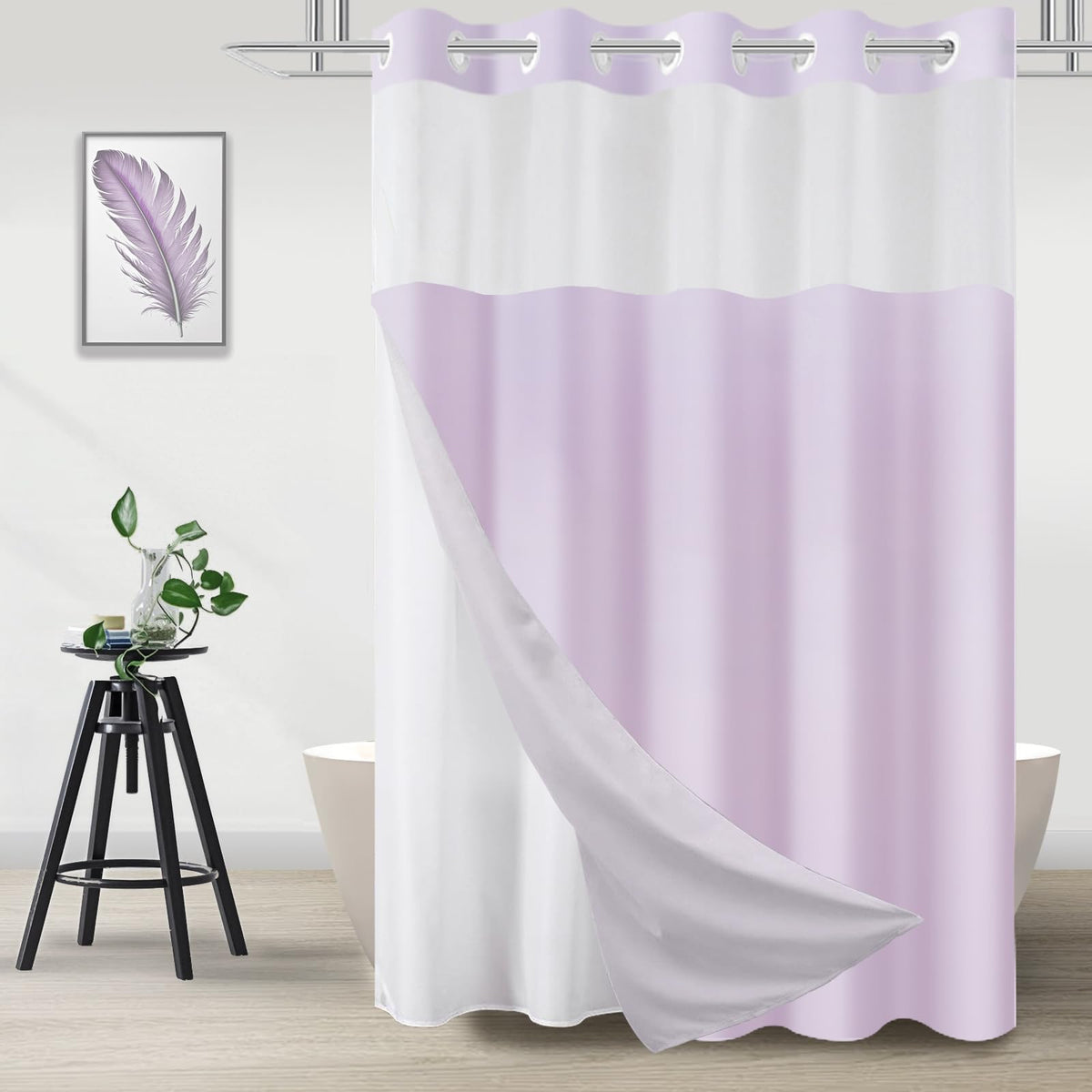 No Hook Shower Curtain and Liner Set, Ombre Brown, 71" x 74"