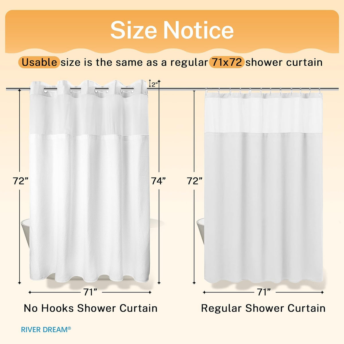 RiverDream Heavyweight Waffle No Hook Shower Curtain with Liner,White,71x74