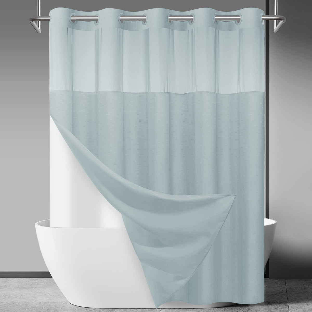 SORTTO Ringless Slub Shower Curtain with Snap in Liner, 71x74, Black