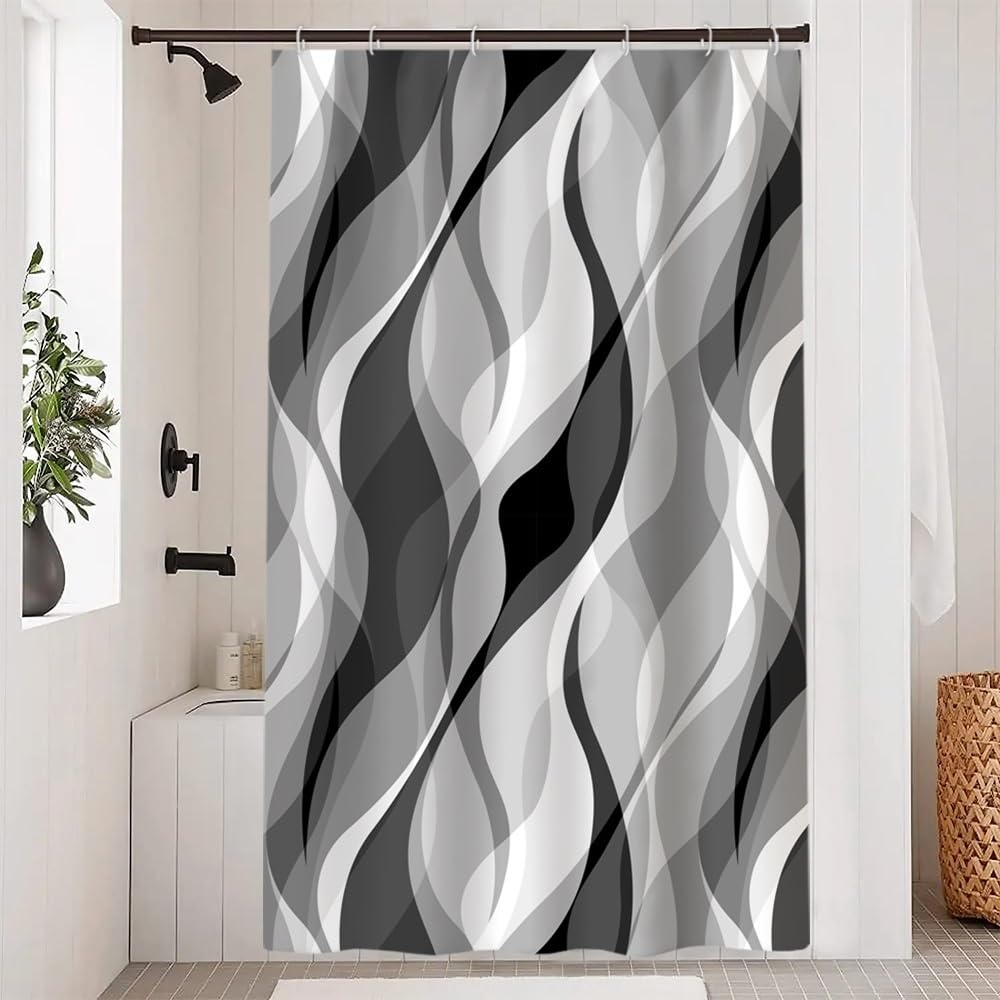 Brown Shower Curtain, Grey and Brown Striped Bathroom Decor 72x72