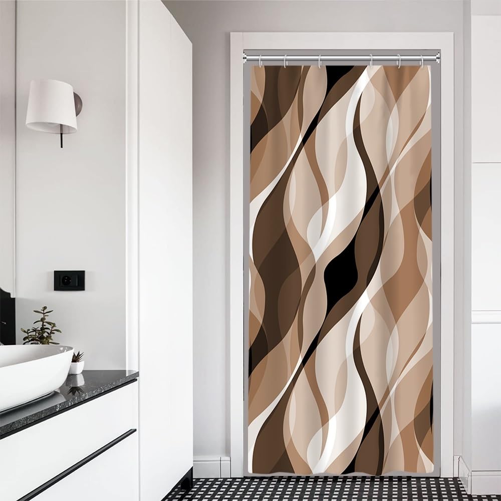 Brown Shower Curtain, Grey and Brown Striped Bathroom Decor 72x72