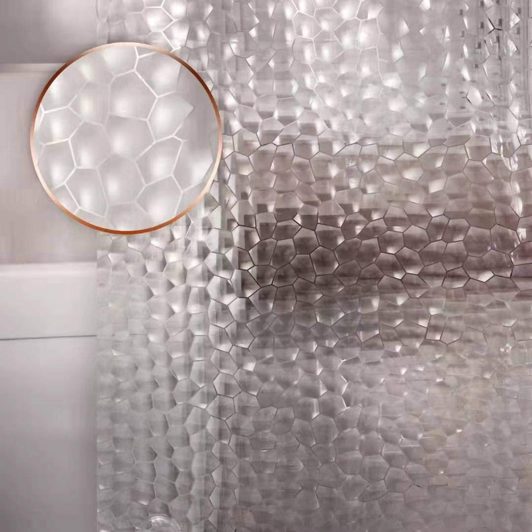 Bostofy Waterproof Shower Curtain Liner 8G EVA Thick Shower Curtain with Heavy Duty 3 Bottom Magnets, Shower Liner for Shower Stall, Bathtubs, 3D Pebble Pattern, 72 x 72,12 Hooks