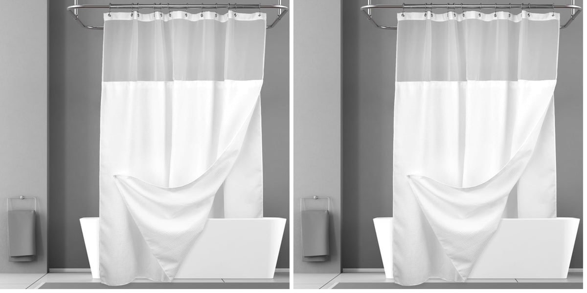 N&Y HOME Waffle Weave Shower Curtain with Snap-in Liner Set Blue, 71x72