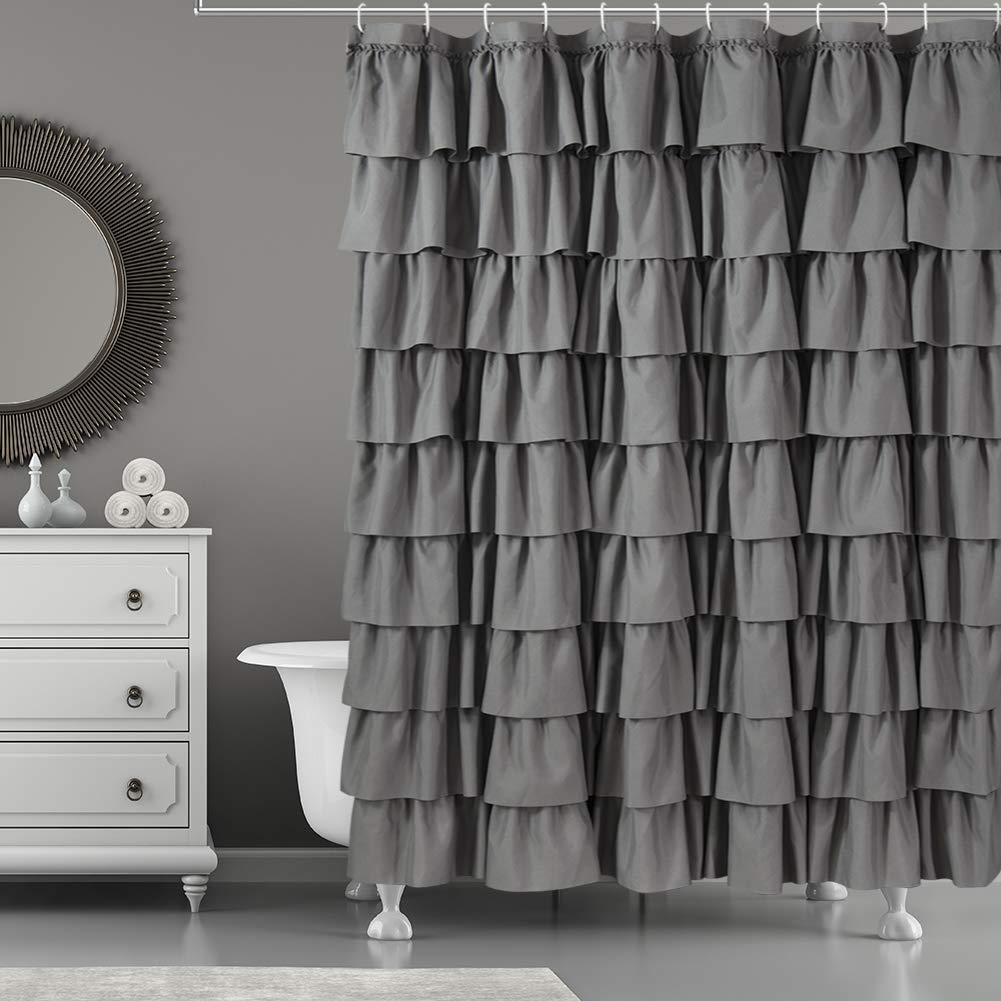 White Ruffle Shower Curtain for Bathroom,72 x 72 Inches, Farmhouse Style