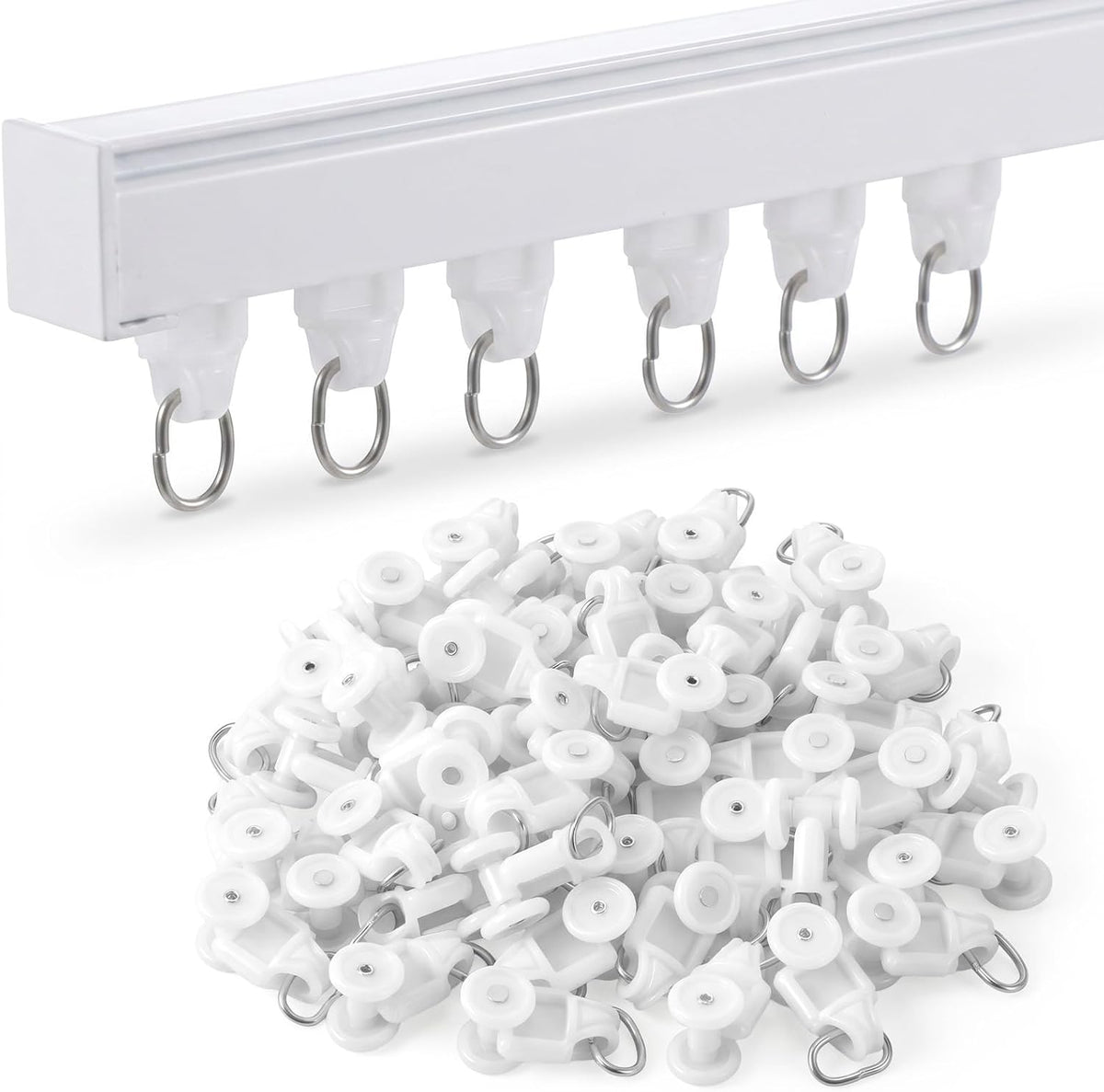 50Pcs Curtain Track Rollers, Mute Ceiling Curtain Track Gliders Hooks