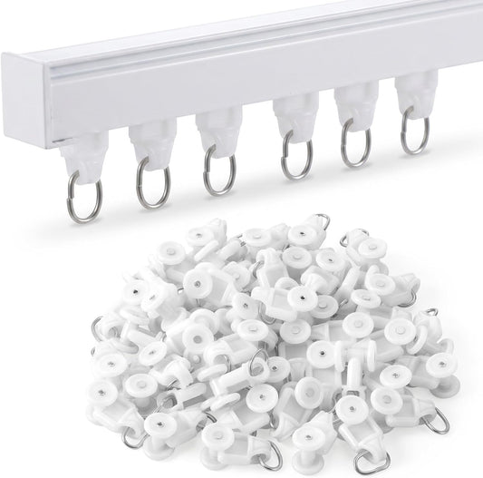 50Pcs Curtain Track Rollers, Mute Ceiling Curtain Track Gliders Hooks
