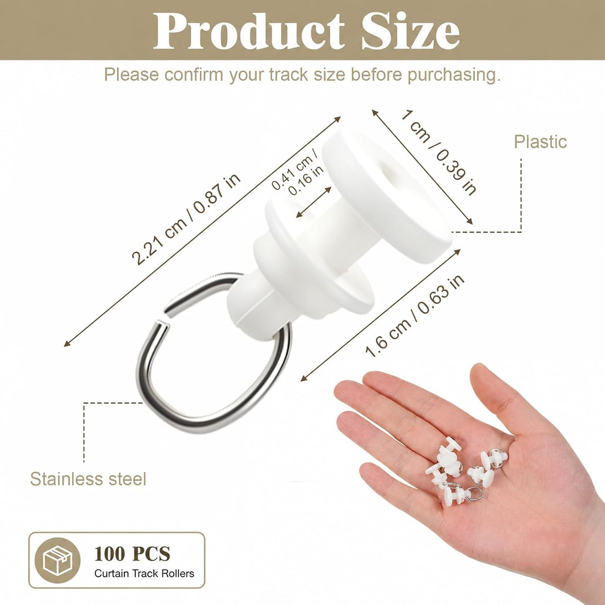 100Pcs Curtain Track Gliders, Plastic Curtain Track Roller Hooks