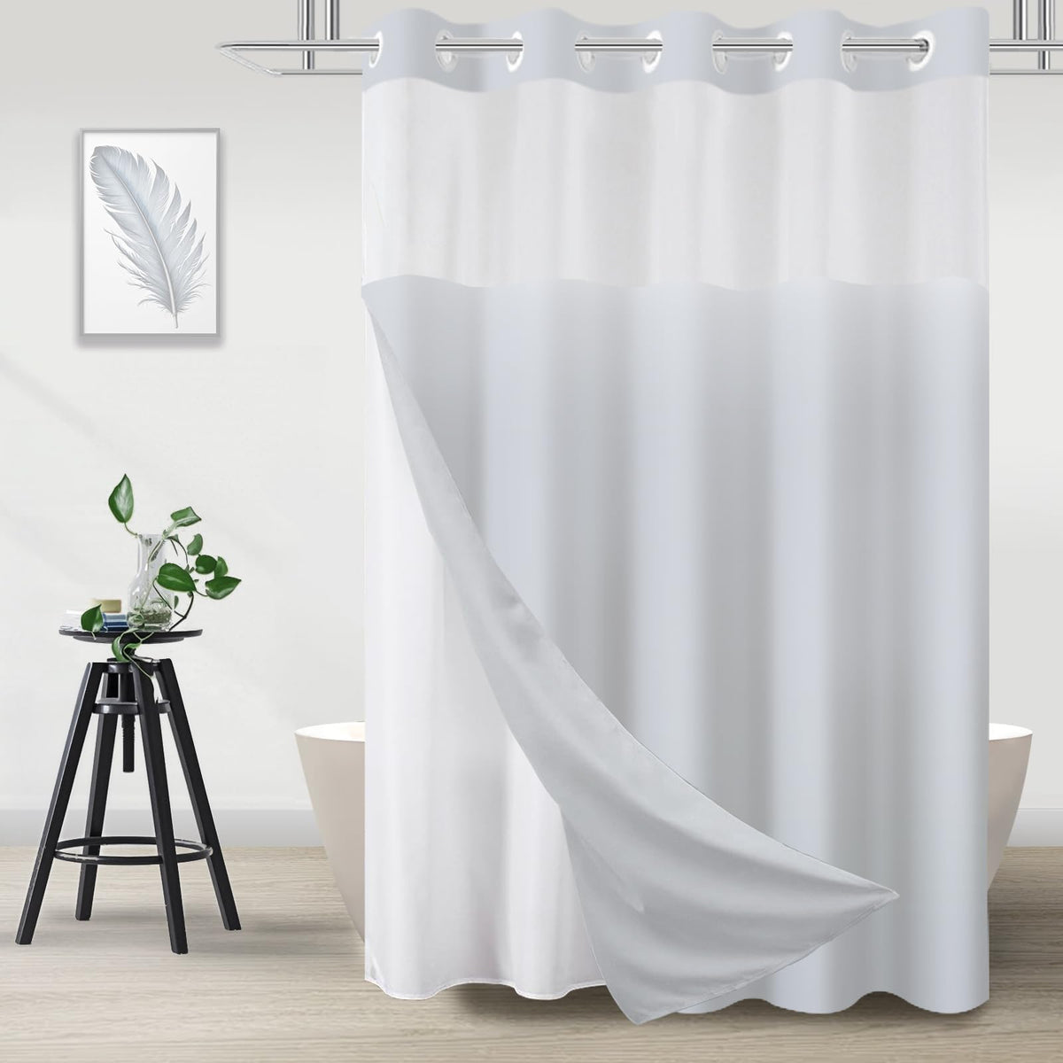 No Hook Shower Curtain and Liner Set, Ombre Brown, 71" x 74"
