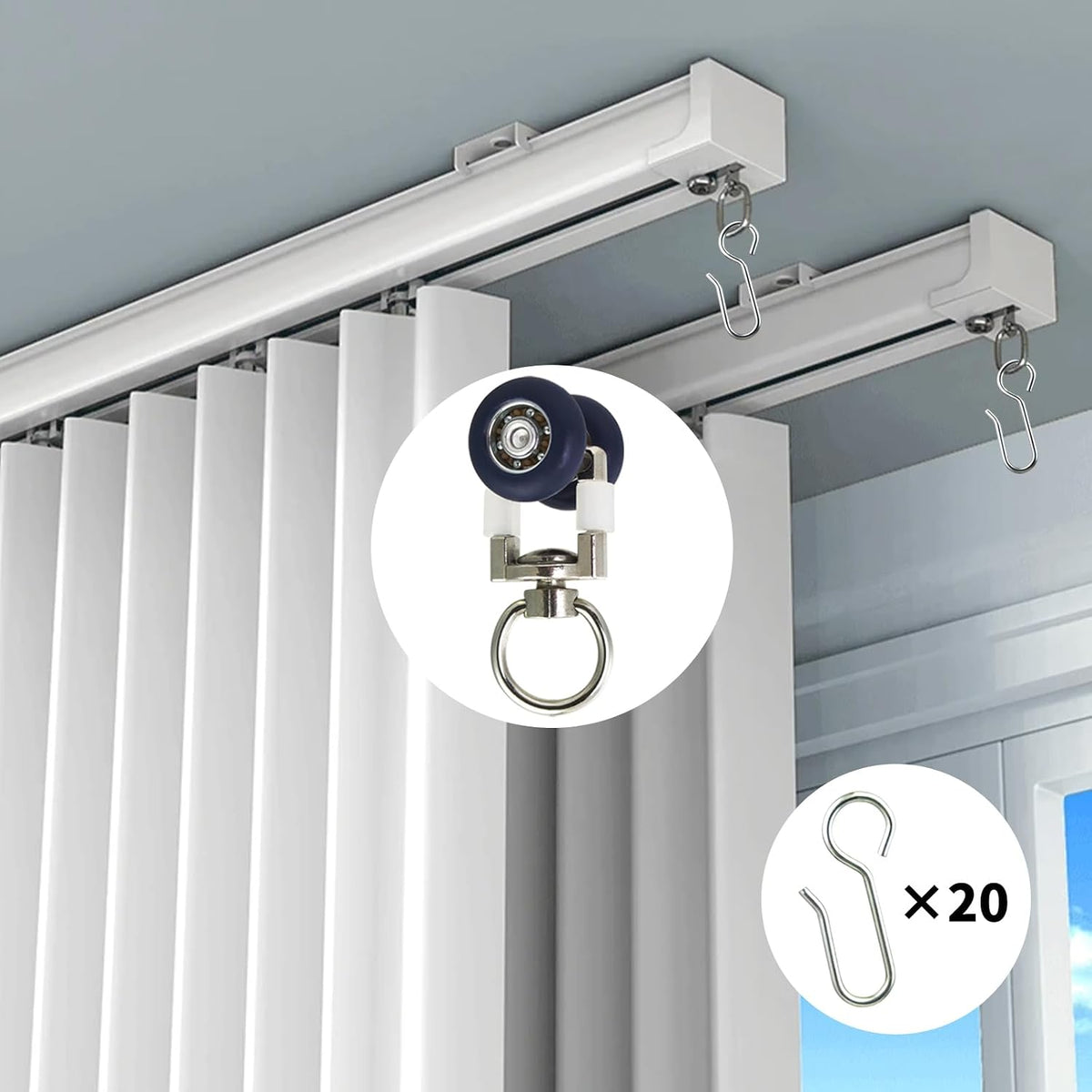 TSBS 15 Pack Ceiling Curtain Rollers, Sliding Track Gliders with Mute Wheel, Ideal for Ceiling, Wall, Room Divider, RV