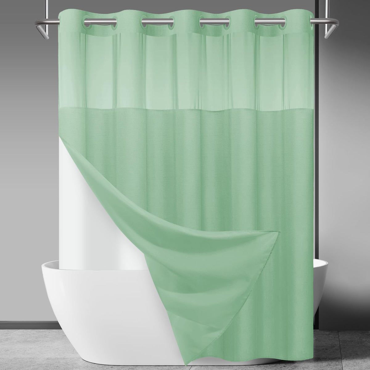 SORTTO Ringless Slub Shower Curtain with Snap in Liner, 71x74, Black