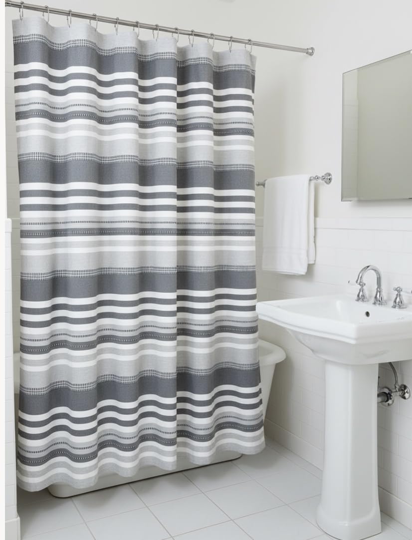 Serafina Home Nautical Striped Blue and White Fabric Shower Curtain: