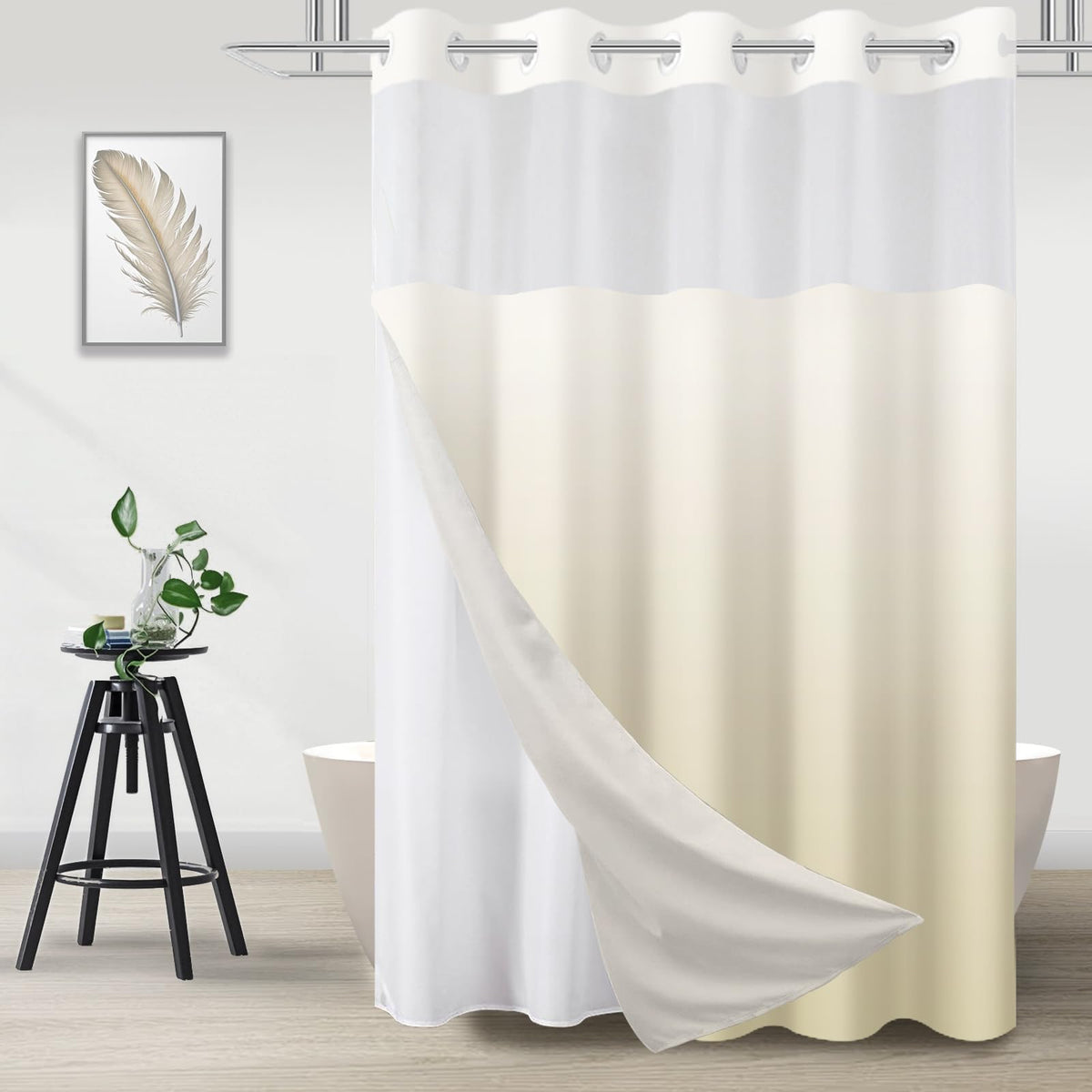 No Hook Shower Curtain and Liner Set, Ombre Brown, 71" x 74"