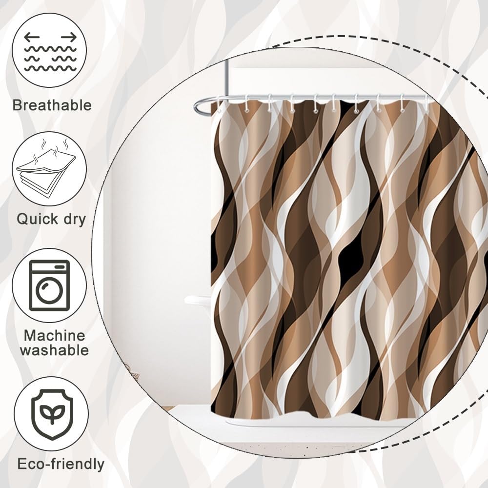 Brown Shower Curtain, Grey and Brown Striped Bathroom Decor 72x72