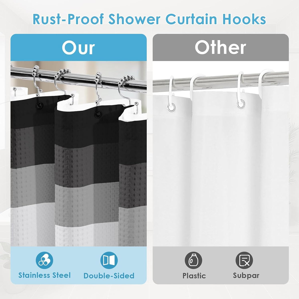 3 in 1 Shower Curtain and Liner,72 x 72 inch, Striped Grey