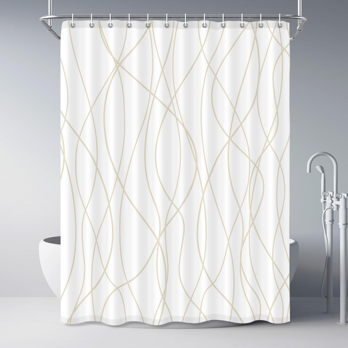 Striped Shower Curtain for Bathroom, Grey White, 72" W x 72" L