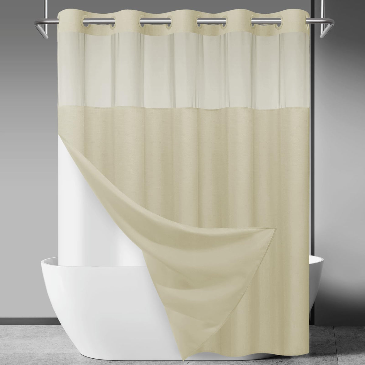 SORTTO Ringless Slub Shower Curtain with Snap in Liner, 71x74, Black