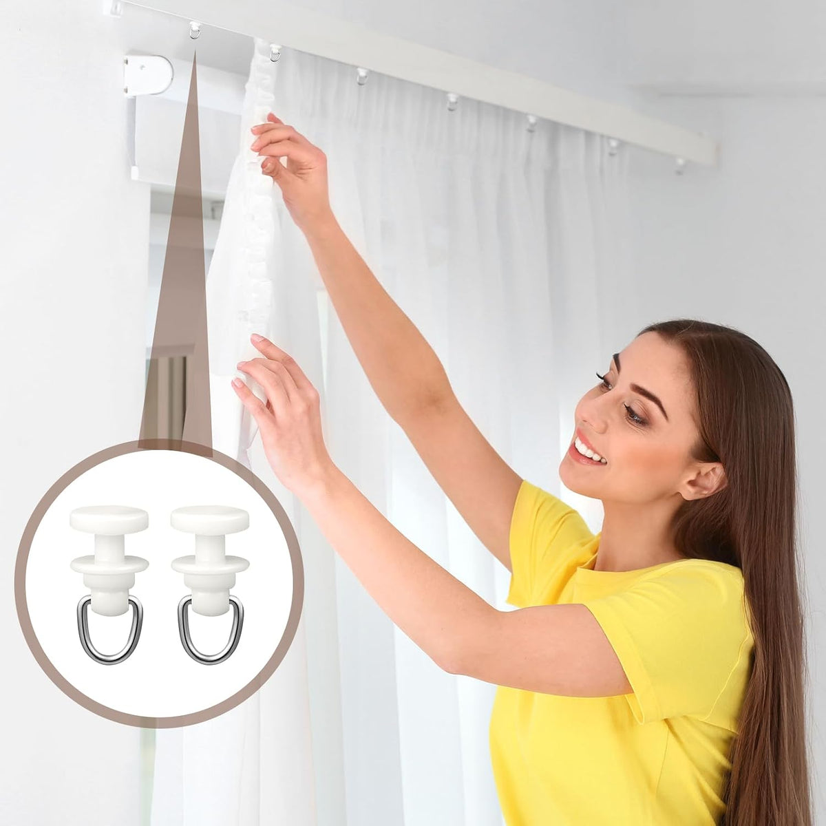 50 Pcs Curtain Track Gliders Roller Hooks Plastic Ceiling