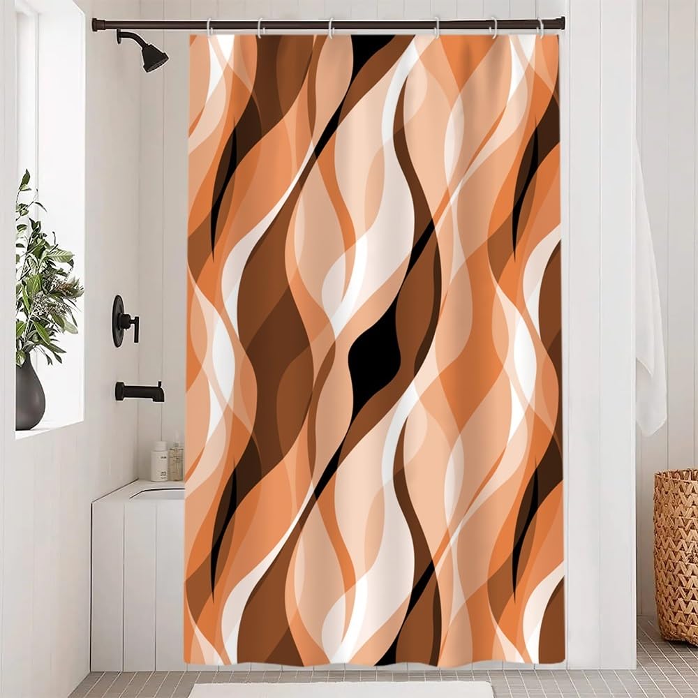 Brown Shower Curtain, Grey and Brown Striped Bathroom Decor 72x72