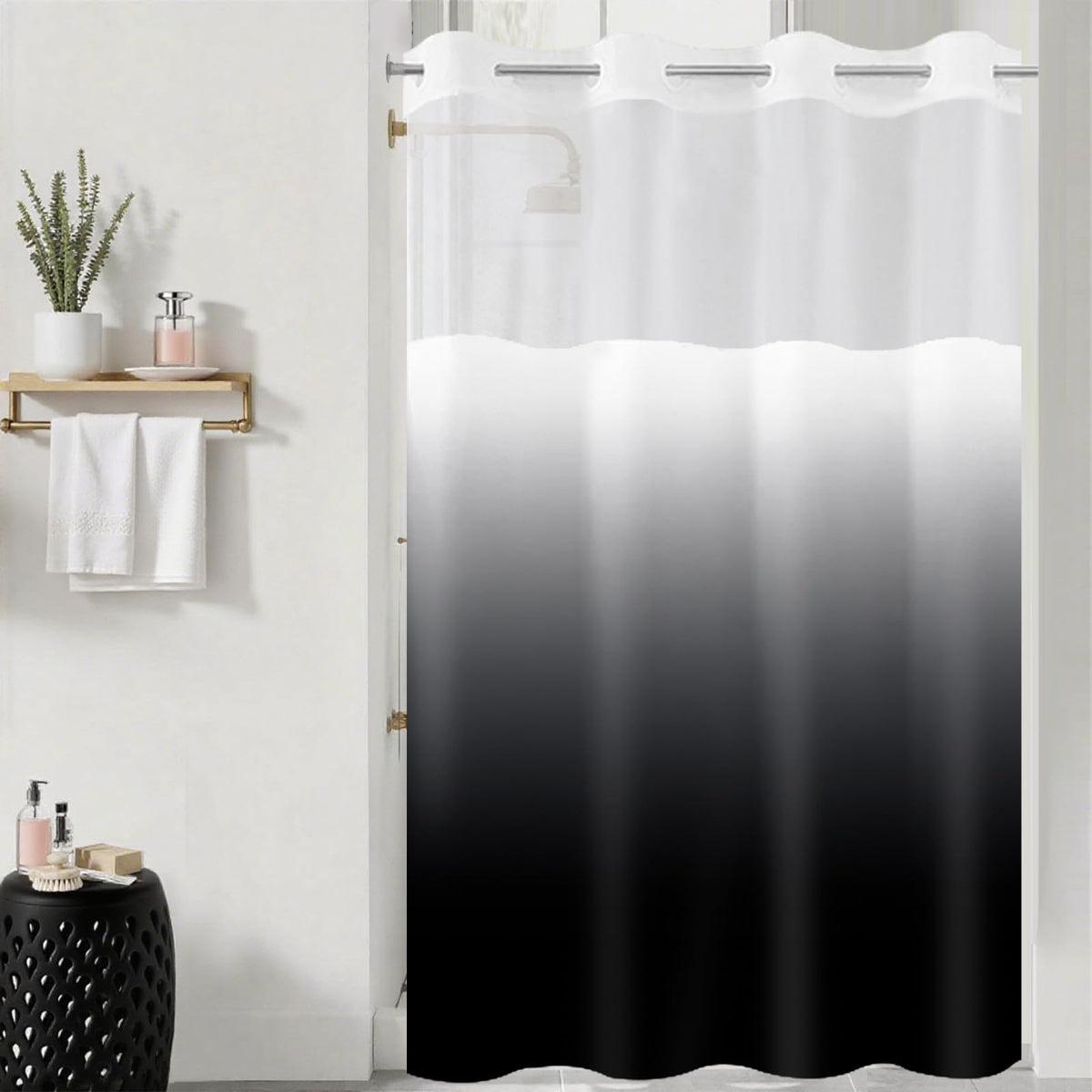 No Hook Shower Curtain and Liner Set, Ombre Brown, 71" x 74"