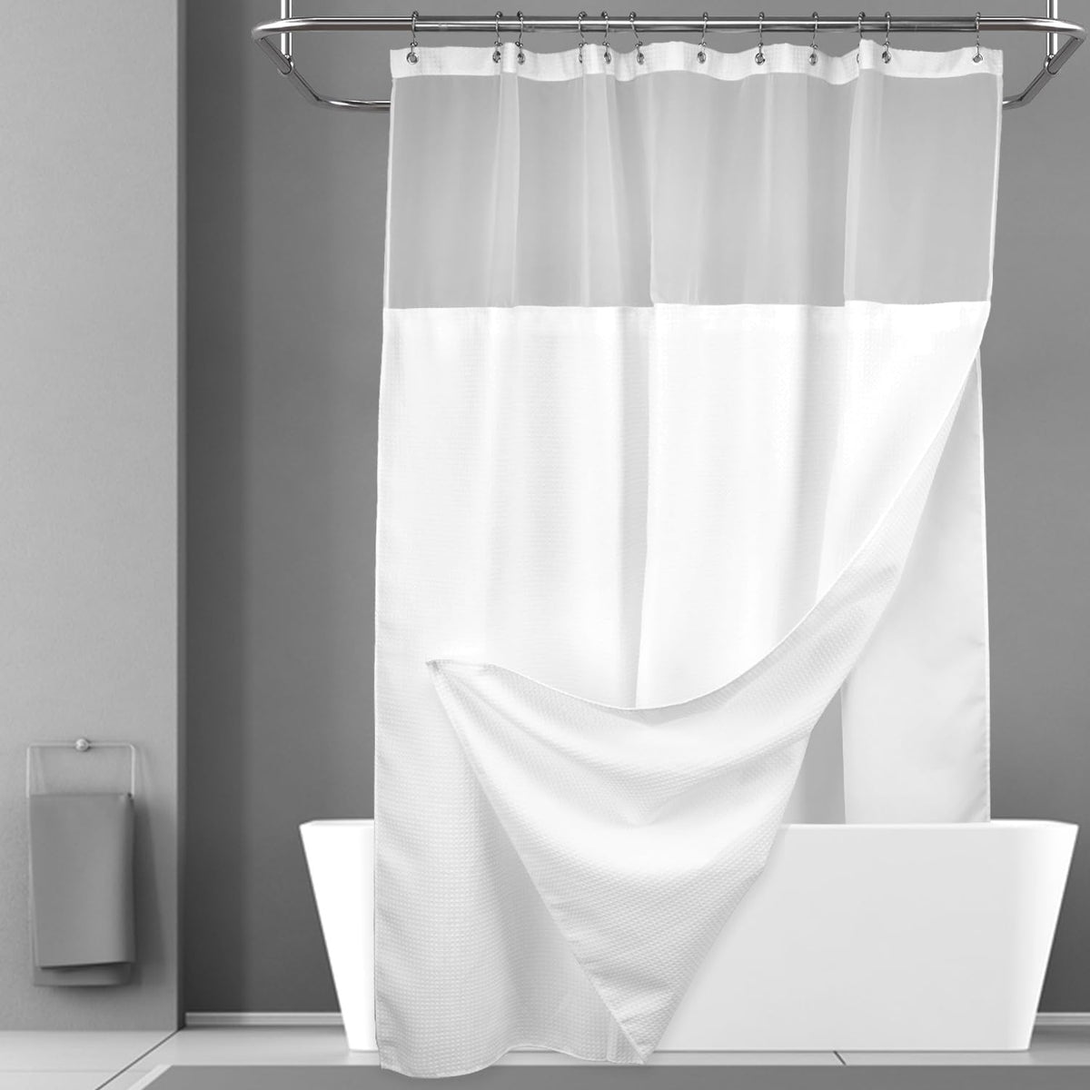 N&Y HOME Waffle Weave Shower Curtain with Snap-in Liner Set Blue, 71x72