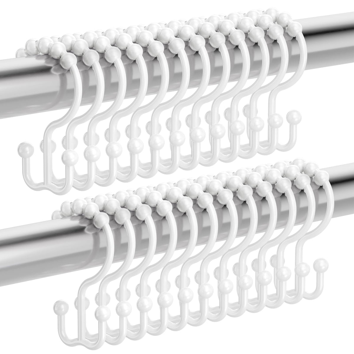 Amazer Plastic Shower Curtain Hooks, Black Shower Curtain Rings, 12Pcs Shower Hooks for Shower Curtain, Double Shower Rings, Bathroom