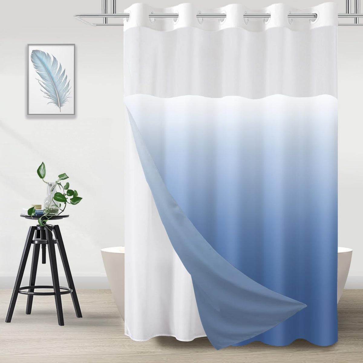 No Hook Shower Curtain and Liner Set, Ombre Brown, 71" x 74"